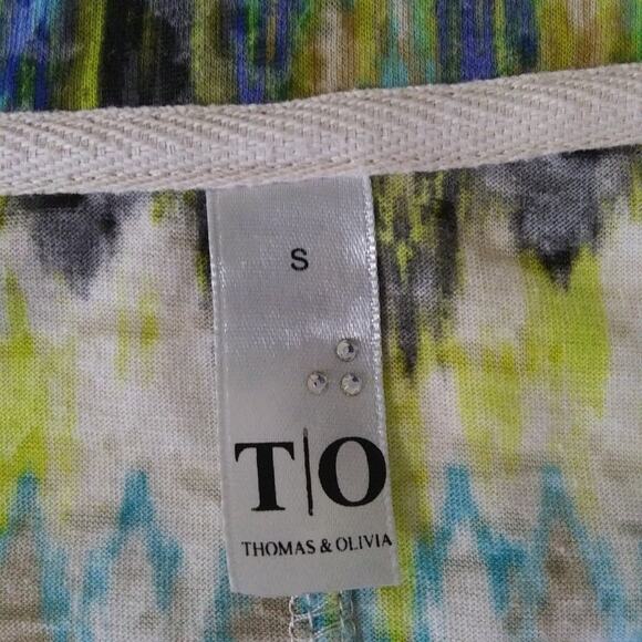 Thomas & Olivia Zip Front Blazer Jacket Top 3/4 Sleeve Drawstring Waist Abstract - Picture 6 of 8